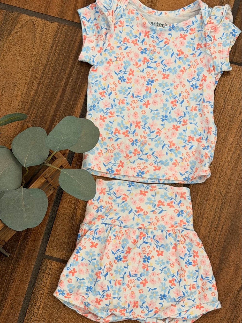Carter's White Floral Set with Coral & Blue Flowers